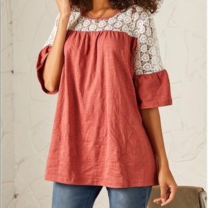 Rust Lace-Yoke Swing Tunic